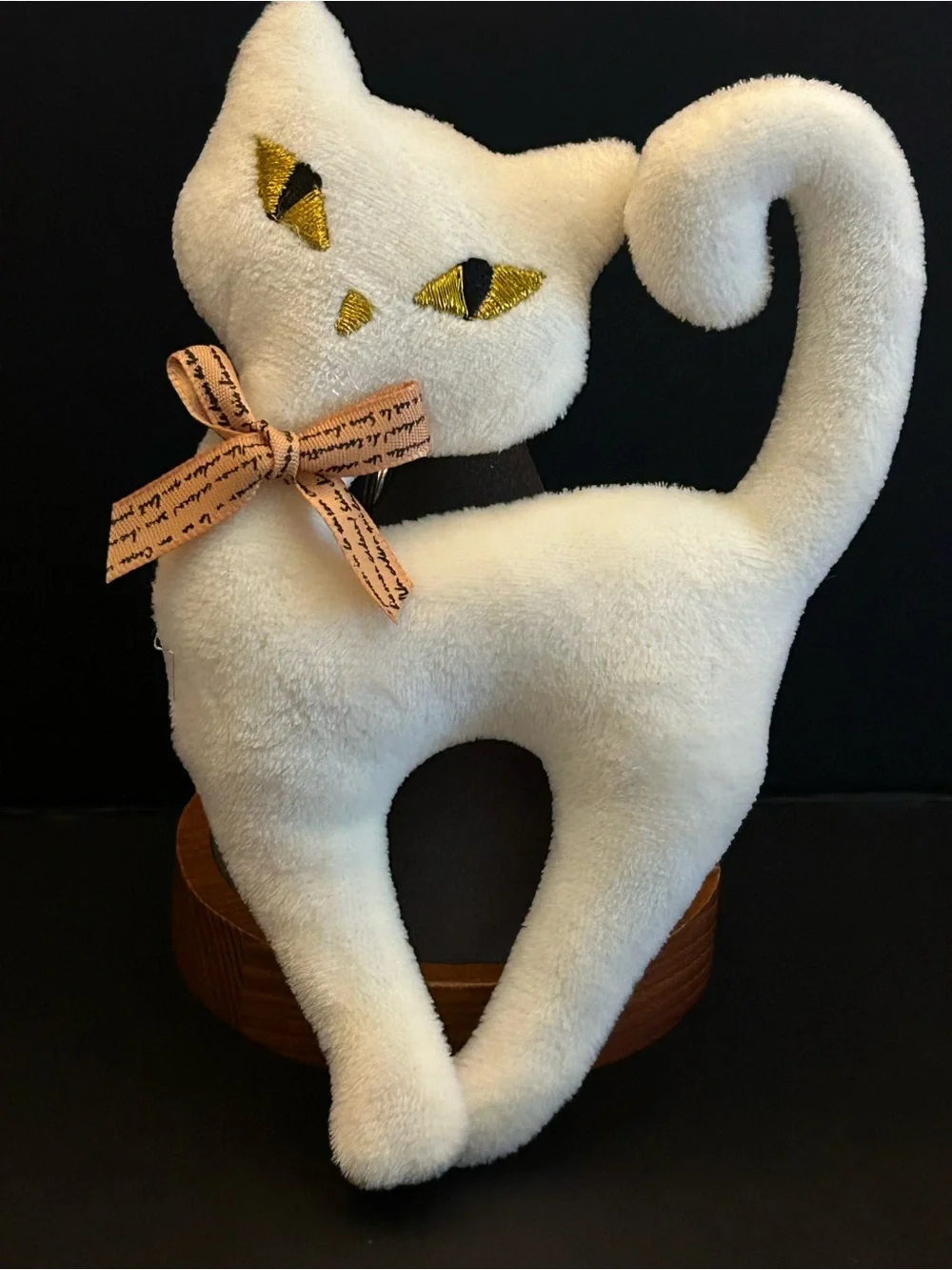 Plush Cat 🐈‍⬛ Bag Charm Keychain Card Holder with Yellow Eyes and Orange Bow